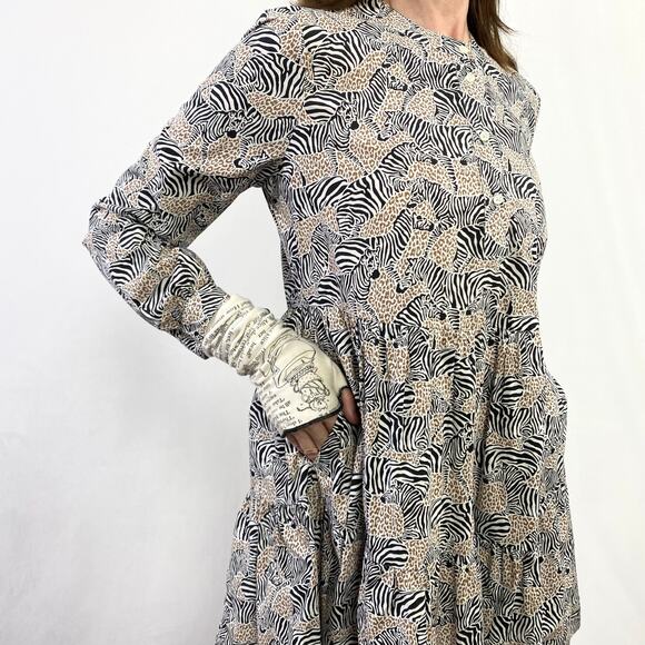 J. Crew Zebra Safari Animal Print Tiered Pocket Dress Sz S - Picture 3 of 8